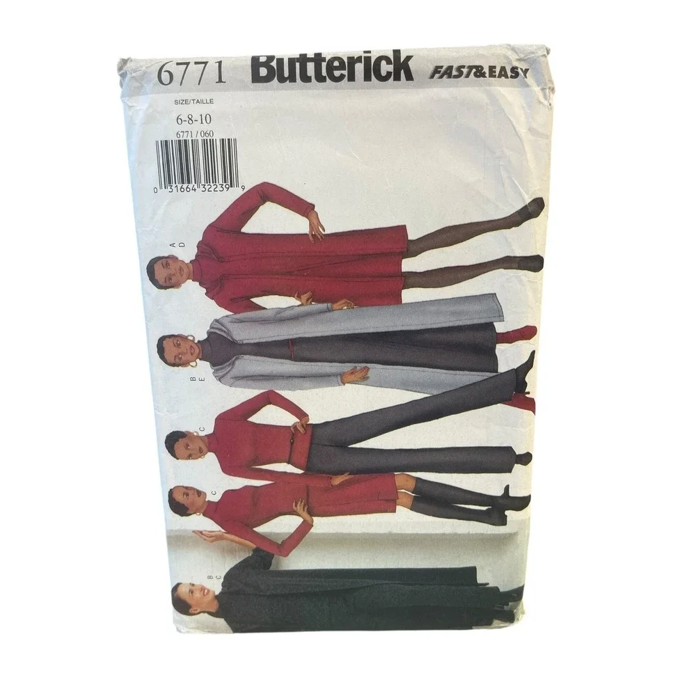 Butterick‎ 6771 Misses Petite Jacket Duster Top Dress Skirt Pants 6-10